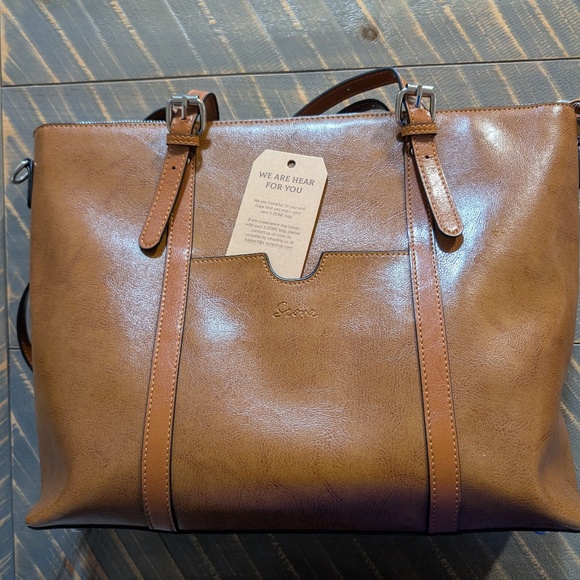 S-ZONE Women Genuine Leather Laptop Tote Bag - Picture 2 of 5